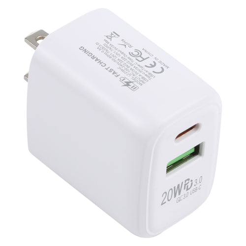 LZ-215A+C 20W QC 3.0 USB PD 3.0 USB-C / Type-C ที่ชาร์จสำหรับเดินทางชาร์จเร็ว, ปลั๊ก US, US Plug