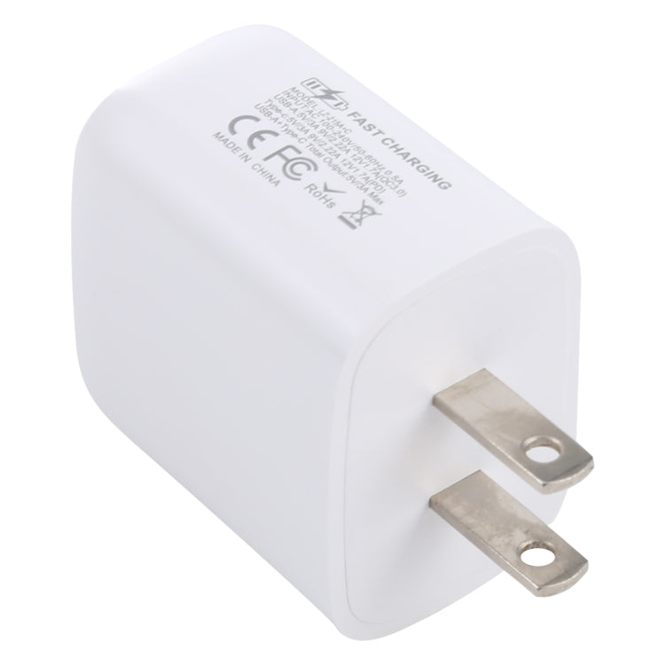 LZ-215A+C 20W QC 3.0 USB PD 3.0 USB-C / Type-C ที่ชาร์จสำหรับเดินทางชาร์จเร็ว, ปลั๊ก US, US Plug