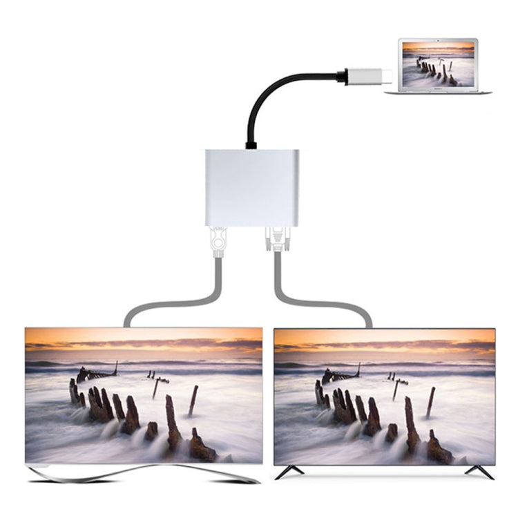 มัลติฟังก์ชั่น 2 in 1 USB-C / Type-C ถึง HDMI + VGA HUB Docking Station