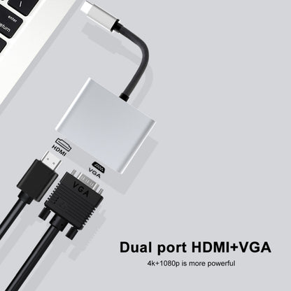 มัลติฟังก์ชั่น 2 in 1 USB-C / Type-C ถึง HDMI + VGA HUB Docking Station
