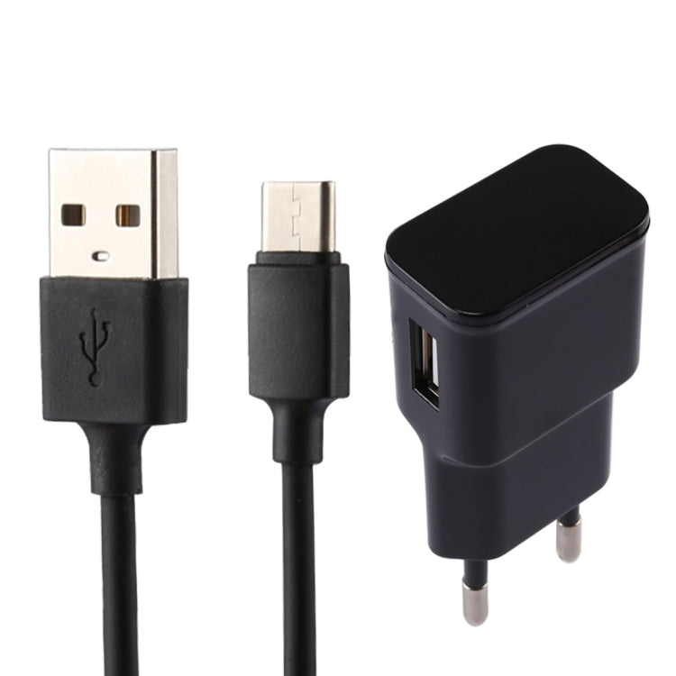 เครื่องชาร์จ USB ระบุตัวตนอัจฉริยะ 5V 2.1A พร้อมสายชาร์จ USB เป็น USB-C / Type-C ขนาด 1 ม. ปลั๊ก EU