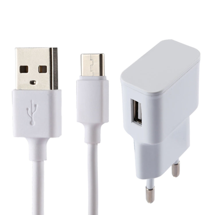 เครื่องชาร์จ USB ระบุตัวตนอัจฉริยะ 5V 2.1A พร้อมสายชาร์จ USB เป็น USB-C / Type-C ขนาด 1 ม. ปลั๊ก EU