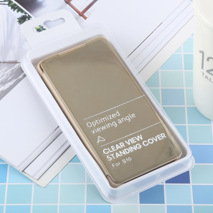 ซองหนังพลิกแนวนอน PU Electroplating Mirror สำหรับ Galaxy S10 พร้อมตัวยึด, For Galaxy S10