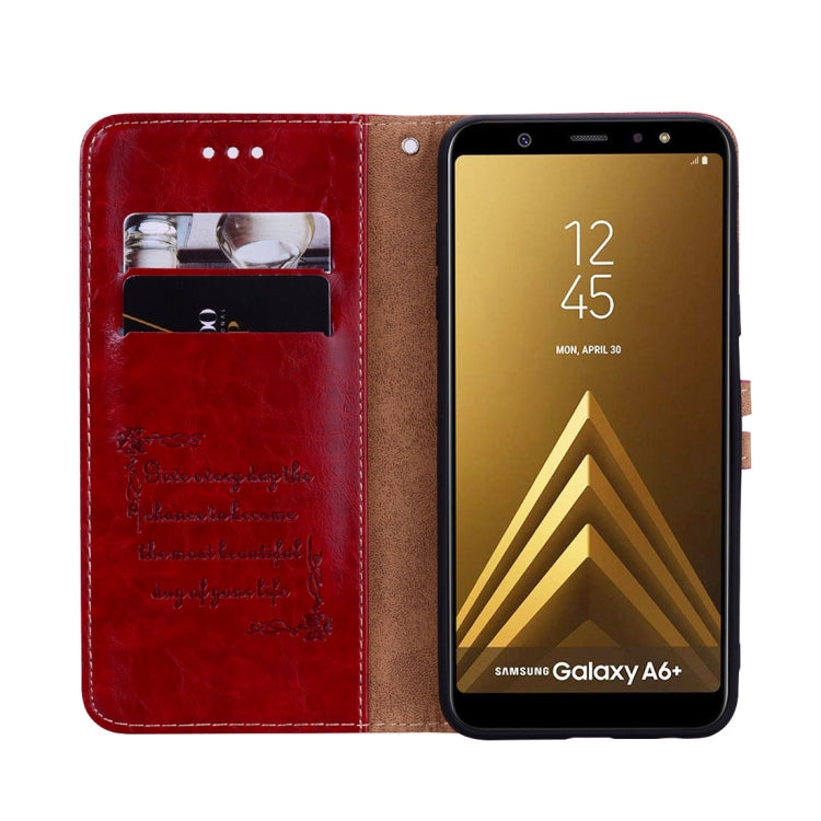 ซองหนังพลิกแนวนอนเนื้อน้ำมันขี้ผึ้งสไตล์ธุรกิจสำหรับ Galaxy A6 Plus (2018) พร้อมตัวยึดและช่องเสียบการ์ดและกระเป๋าสตางค์, For Galaxy A6 Plus (2018)