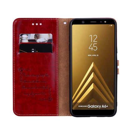 ซองหนังพลิกแนวนอนเนื้อน้ำมันขี้ผึ้งสไตล์ธุรกิจสำหรับ Galaxy A6 Plus (2018) พร้อมตัวยึดและช่องเสียบการ์ดและกระเป๋าสตางค์, For Galaxy A6 Plus (2018)