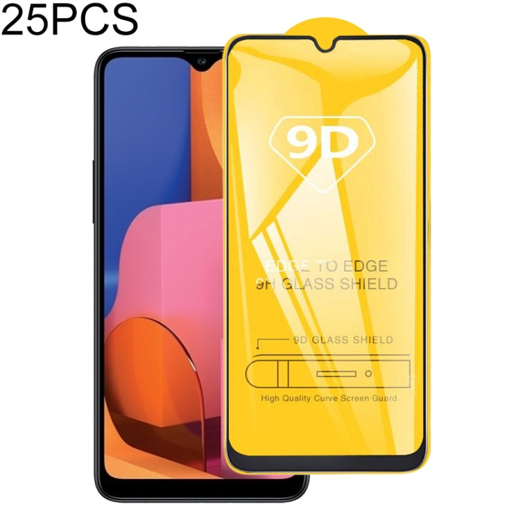25 ชิ้นสำหรับ Galaxy A20s 9D เต็มกาวเต็มหน้าจอฟิล์มกระจกนิรภัย, For Galaxy A20s