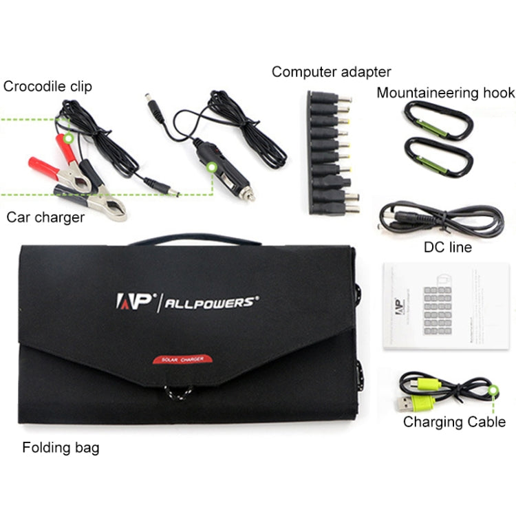 ALLPOWERS เครื่องชาร์จพลังงานแสงอาทิตย์แบบพกพา 100W 18V เครื่องชาร์จแบตเตอรี่พลังงานแสงอาทิตย์แบบพับได้