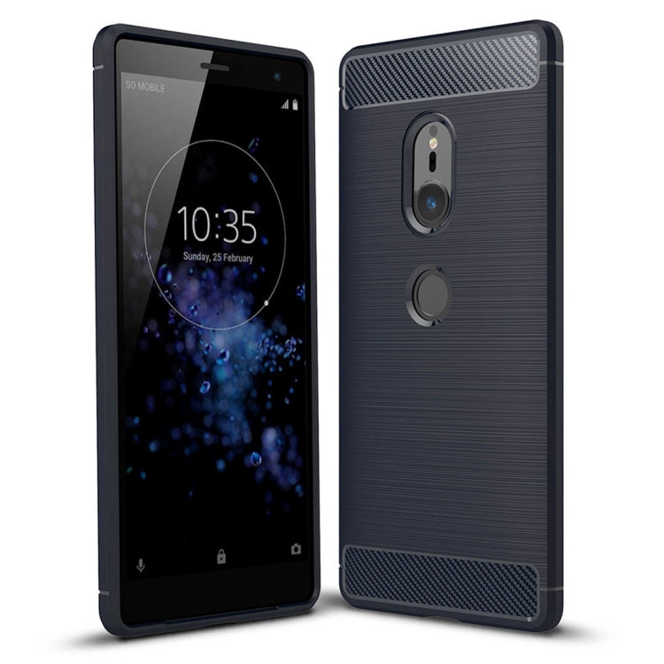 สำหรับ Sony Xperia XZ2 แปรงเนื้อคาร์บอนไฟเบอร์กันกระแทกเคสหลังป้องกัน TPU, For Sony Xperia XZ2, Sony Xperia XZ2