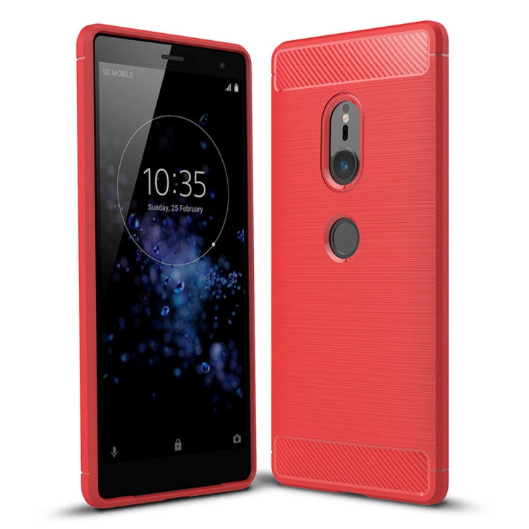 สำหรับ Sony Xperia XZ2 แปรงเนื้อคาร์บอนไฟเบอร์กันกระแทกเคสหลังป้องกัน TPU, For Sony Xperia XZ2, Sony Xperia XZ2