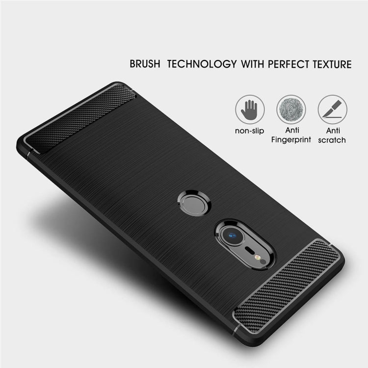 สำหรับ Sony Xperia XZ2 แปรงเนื้อคาร์บอนไฟเบอร์กันกระแทกเคสหลังป้องกัน TPU, For Sony Xperia XZ2, Sony Xperia XZ2