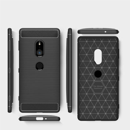 สำหรับ Sony Xperia XZ2 แปรงเนื้อคาร์บอนไฟเบอร์กันกระแทกเคสหลังป้องกัน TPU, For Sony Xperia XZ2, Sony Xperia XZ2