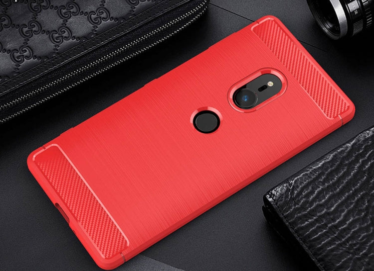 สำหรับ Sony Xperia XZ2 แปรงเนื้อคาร์บอนไฟเบอร์กันกระแทกเคสหลังป้องกัน TPU, For Sony Xperia XZ2, Sony Xperia XZ2