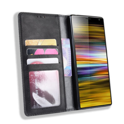 Magnetic Buckle Retro Texture ซองหนังพลิกแนวนอนสำหรับ Sony Xperia 10 Plus พร้อมตัวยึดและช่องเสียบการ์ดและกระเป๋าสตางค์, Sony Xperia 10 Plus