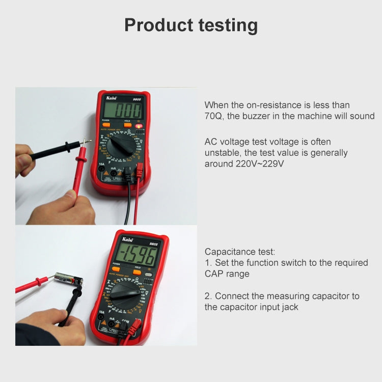 Kaisi 9805 มัลติมิเตอร์แบบดิจิตอลมัลติฟังก์ชั่นป้องกันการเผาไหม้มัลติมิเตอร์แบบดิจิตอลช่วงอัตโนมัติ