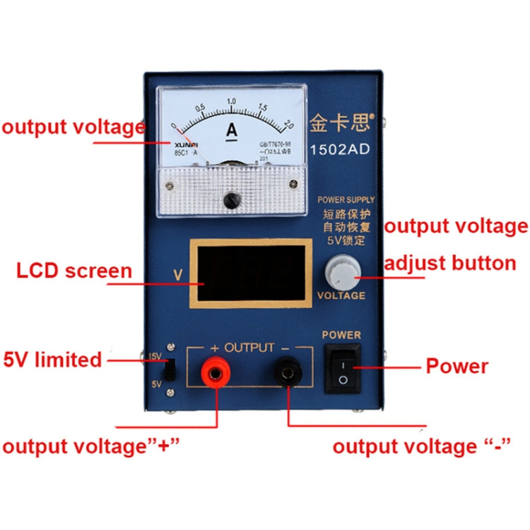 Kaisi KS-1502AD 15V 2A แหล่งจ่ายไฟ DC ตัวควบคุมแรงดันไฟฟ้าตัวควบคุมแอมป์มิเตอร์แหล่งจ่ายไฟแบบปรับได้เครื่องมือซ่อม, ปลั๊ก EU, EU Plug, US Plug