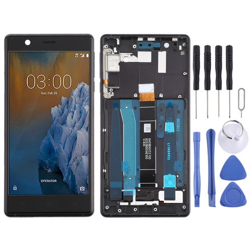 หน้าจอแอลซีดีและชุดประกอบDigitizerพร้อมกรอบและปุ่มด้านข้างสำหรับNokia 3 TA-1032, For Nokia 3