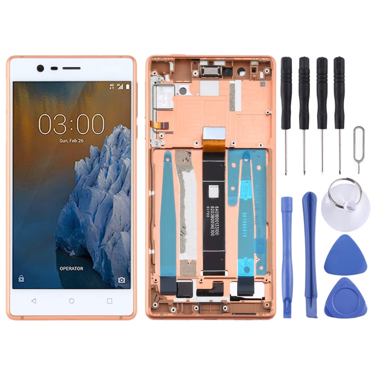 หน้าจอแอลซีดีและชุดประกอบDigitizerพร้อมกรอบและปุ่มด้านข้างสำหรับNokia 3 TA-1032, For Nokia 3