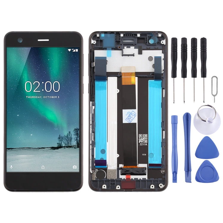 หน้าจอ LCD และชุดประกอบ Digitizer พร้อมกรอบและปุ่มด้านข้างสำหรับ Nokia 2 N2 TA-1007 TA-1029 TA-1023 TA-1035 TA-1011, For Nokia 2