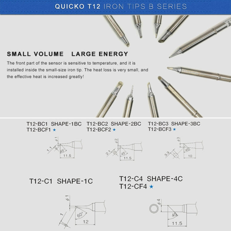 QUICKO T12-BCF3 หัวแร้งบัดกรีไร้สารตะกั่ว, T12-BC1, T12-BC1.5, T12-BC2, T12-BC3, T12-BCF1, T12-BCF2, T12-BCF3
