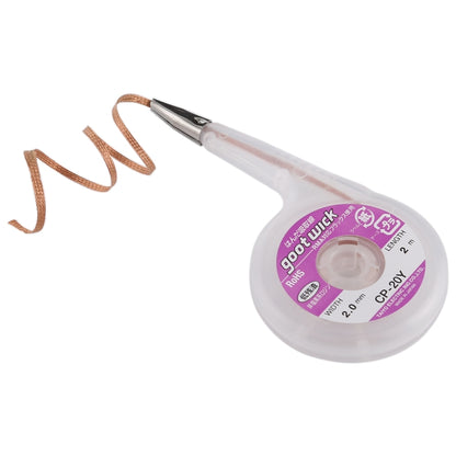 2.0 มม. ไส้ตะเกียงบัดกรี Desoldering Braid Solder Wire สายดูด ความยาว 2 ม, CP-20Y 2.0mm
