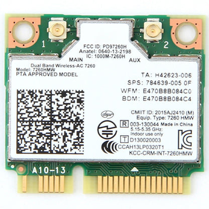 การ์ด Wifi ไร้สายแบบ Dual Band สำหรับ Intel 7260HMW Mini PCI-E 2.4G / 5 Ghz WLAN Bluetooth 4.0 การ์ด Wifi 802.11 ac / a / b / g / n, 7260HMW
