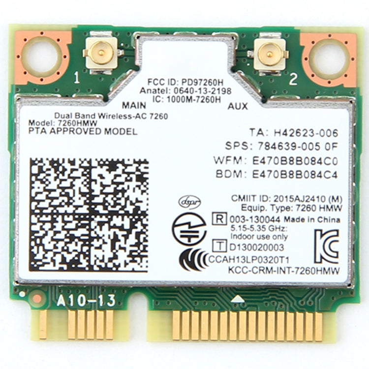 การ์ด Wifi ไร้สายแบบ Dual Band สำหรับ Intel 7260HMW Mini PCI-E 2.4G / 5 Ghz WLAN Bluetooth 4.0 การ์ด Wifi 802.11 ac / a / b / g / n, 7260HMW