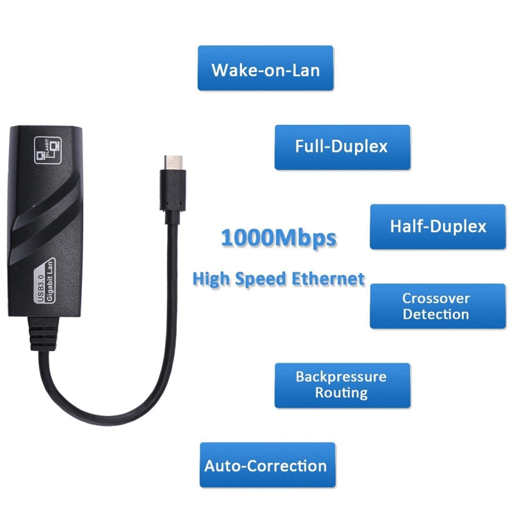 อะแดปเตอร์เครือข่าย USB-C / Type-C ถึง RJ45 Gigabit Ethernet ขนาด 15 ซม, RJ45