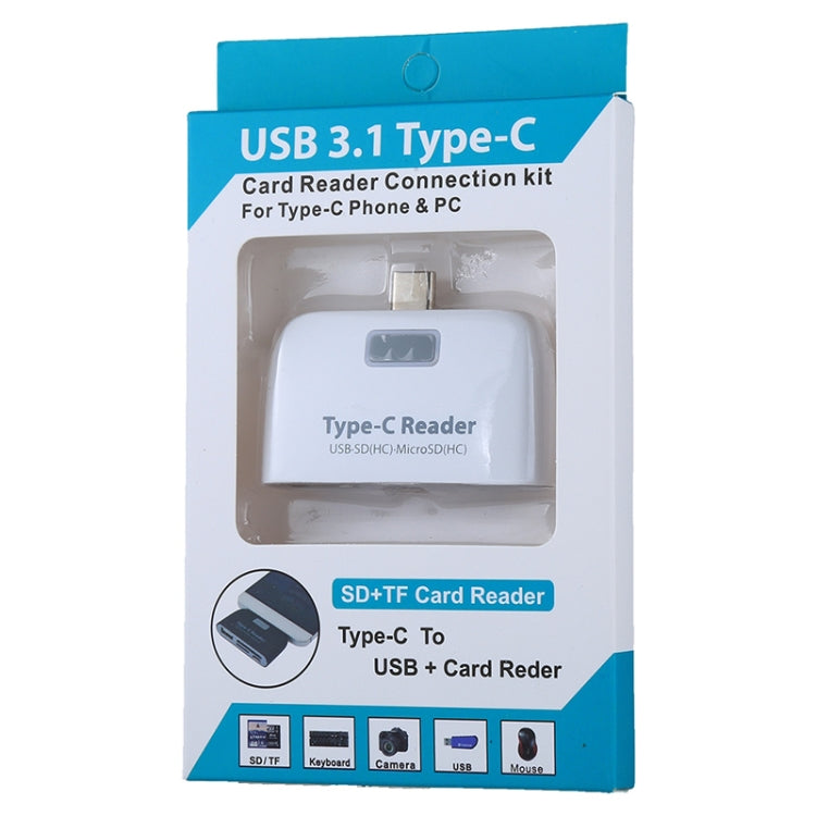TF + การ์ด SD + พอร์ต USB เป็นชุดเชื่อมต่อเครื่องอ่านการ์ดอะแดปเตอร์ USB-C / Type-C พร้อมไฟแสดงสถานะ LED