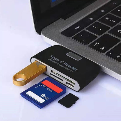 TF + การ์ด SD + พอร์ต USB เป็นชุดเชื่อมต่อเครื่องอ่านการ์ดอะแดปเตอร์ USB-C / Type-C พร้อมไฟแสดงสถานะ LED
