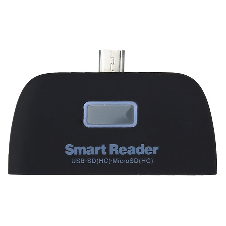 Micro SD + SD + USB 2.0 + พอร์ต Micro USB ไปยังชุดเชื่อมต่อเครื่องอ่านสมาร์ทการ์ด Micro USB OTG พร้อมไฟแสดงสถานะ LED