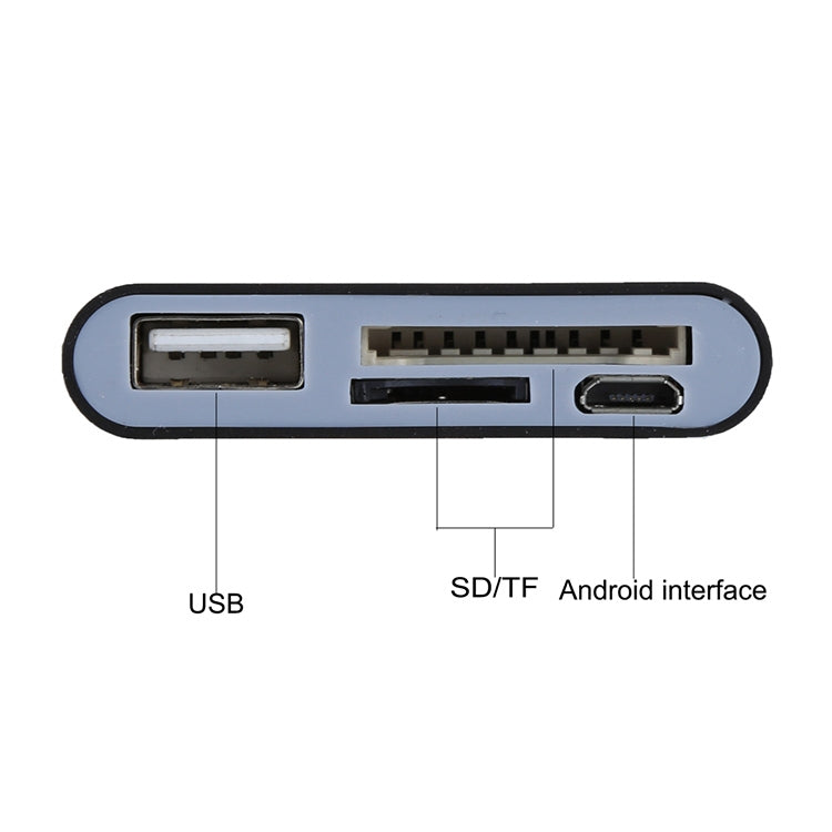 Micro SD + SD + USB 2.0 + พอร์ต Micro USB ไปยังชุดเชื่อมต่อเครื่องอ่านสมาร์ทการ์ด Micro USB OTG พร้อมไฟแสดงสถานะ LED