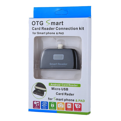 Micro SD + SD + USB 2.0 + พอร์ต Micro USB ไปยังชุดเชื่อมต่อเครื่องอ่านสมาร์ทการ์ด Micro USB OTG พร้อมไฟแสดงสถานะ LED