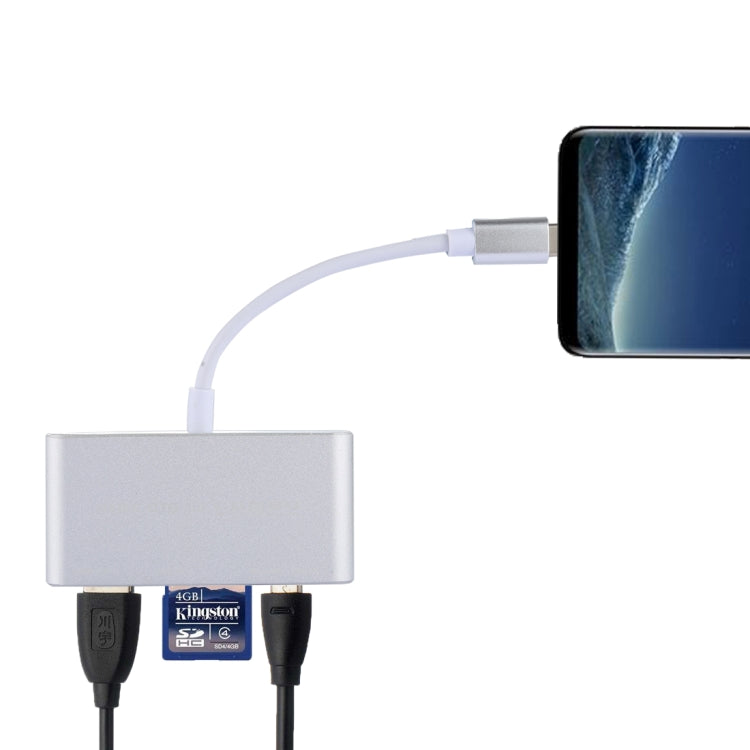 5 in 1 Micro SD + SD + USB 3.0 + USB 2.0 + พอร์ต Micro USB เป็น USB-C / Type-C OTG COMBO Adapter Card Reader สำหรับแท็บเล็ต สมาร์ทโฟน พีซี, 5 in 1(Silver), 5 in 1(Gold)