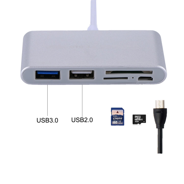 5 in 1 Micro SD + SD + USB 3.0 + USB 2.0 + พอร์ต Micro USB เป็น USB-C / Type-C OTG COMBO Adapter Card Reader สำหรับแท็บเล็ต สมาร์ทโฟน พีซี, 5 in 1(Silver), 5 in 1(Gold)