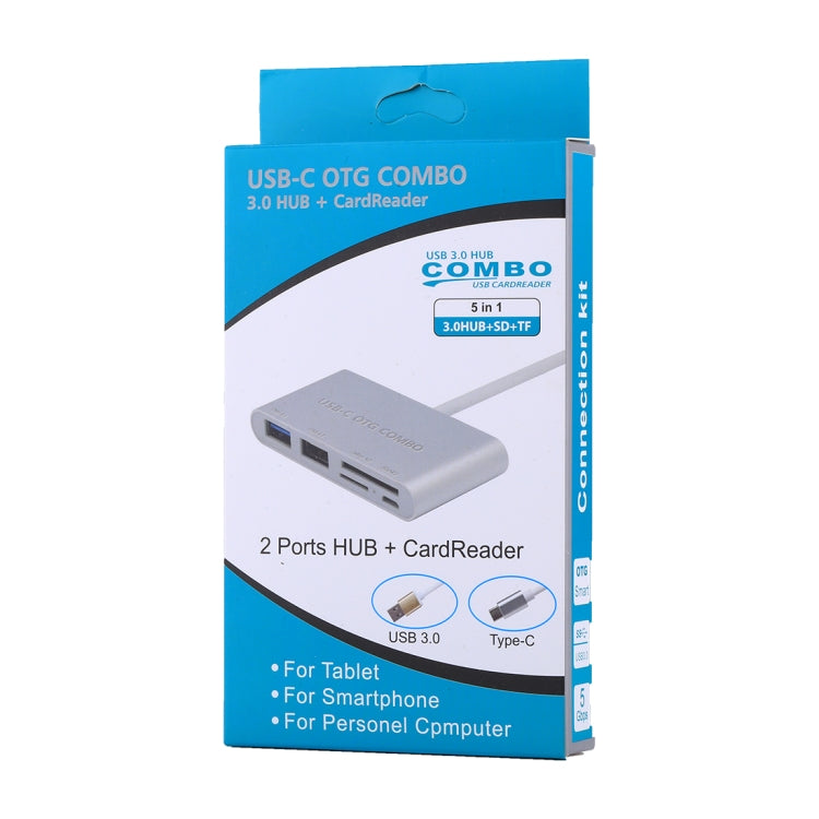 5 in 1 Micro SD + SD + USB 3.0 + USB 2.0 + พอร์ต Micro USB เป็น USB-C / Type-C OTG COMBO Adapter Card Reader สำหรับแท็บเล็ต สมาร์ทโฟน พีซี, 5 in 1(Silver), 5 in 1(Gold)