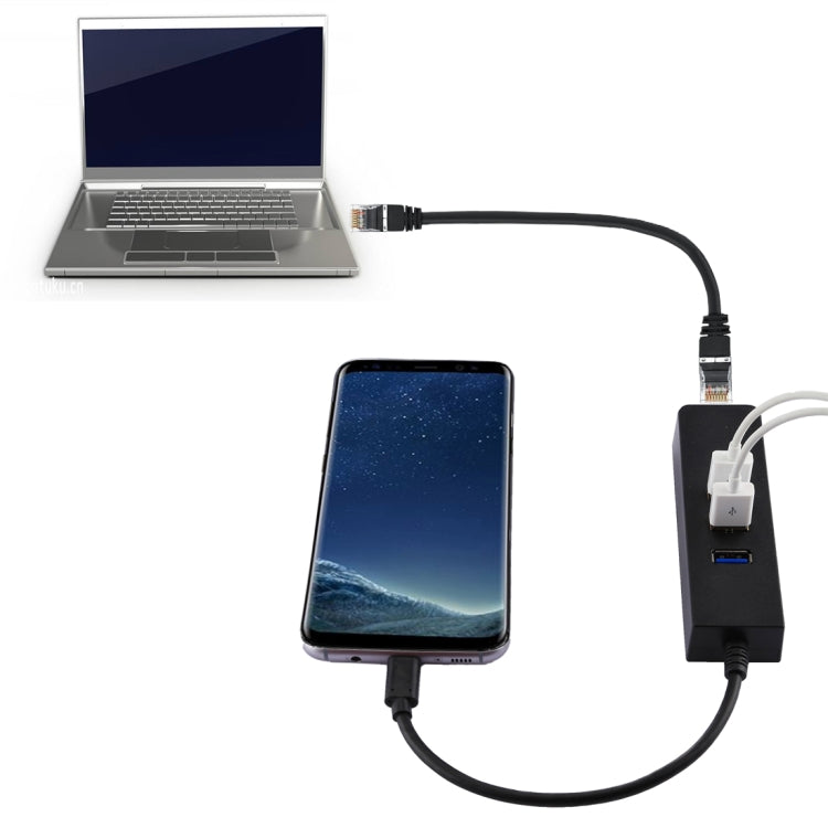 USB-C / Type-C ถึง 3 พอร์ต USB 3.0 HUB + อะแดปเตอร์ Gigabit Ethernet ความเร็วสูง RJ45 อะแดปเตอร์ LAN มัลติฟังก์ชั่น, 3 Ports USB + RJ45
