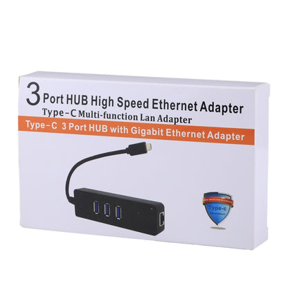 USB-C / Type-C ถึง 3 พอร์ต USB 3.0 HUB + อะแดปเตอร์ Gigabit Ethernet ความเร็วสูง RJ45 อะแดปเตอร์ LAN มัลติฟังก์ชั่น, 3 Ports USB + RJ45