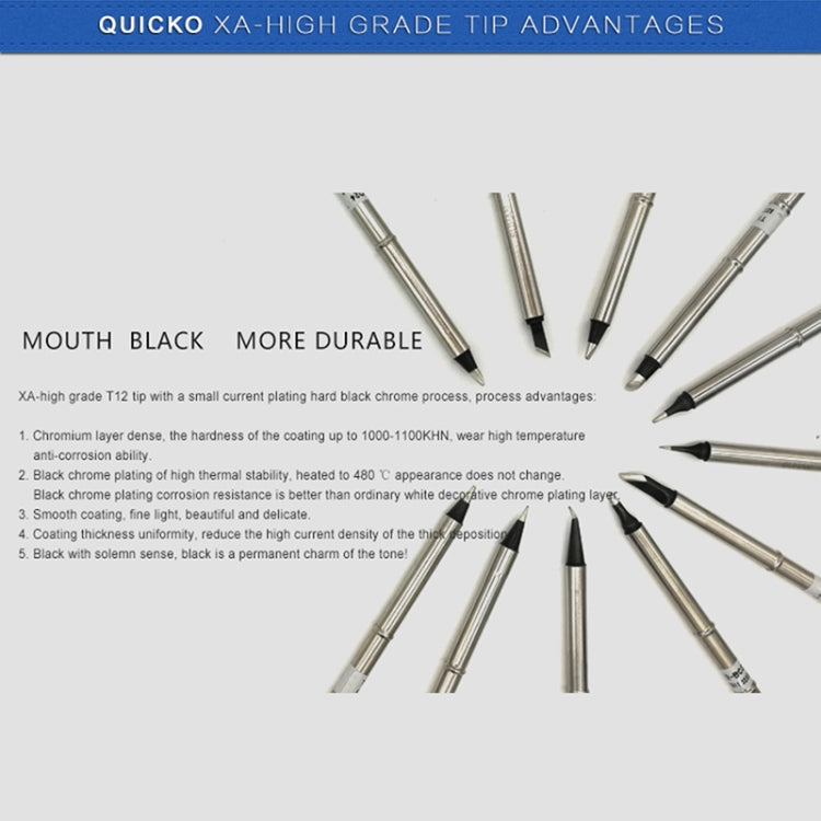 QUICKO T12-KU ปลายหัวแร้งบัดกรีไร้สารตะกั่วเชื่อมสีดำ, T12-KU