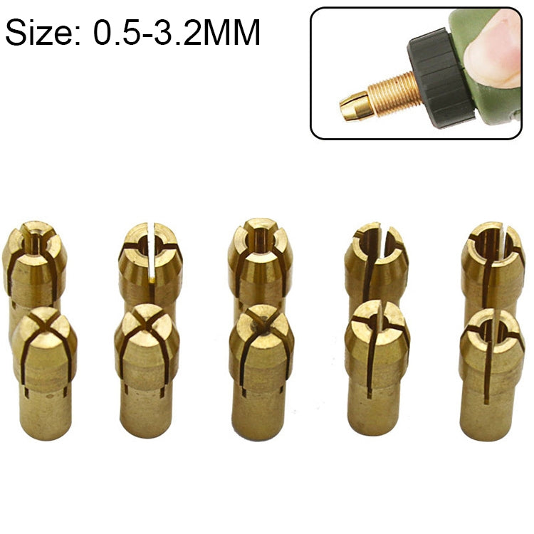 10 in 1 Three-Claw ทองแดง CLAMP NUT สำหรับอุปกรณ์ไฟฟ้า Mill,เส้นผ่าศูนย์กลางเจาะ: 0.5-3.2 มม., Bore diameter: 0.5-3.2mm