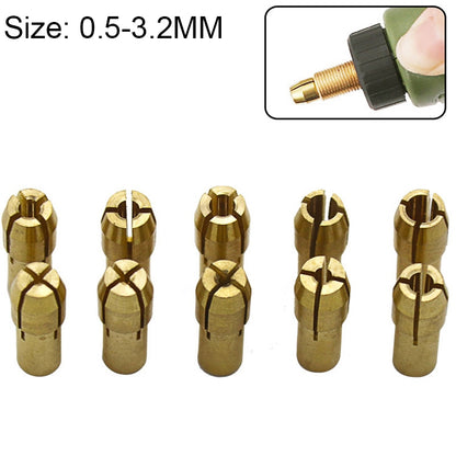 10 in 1 Three-Claw ทองแดง CLAMP NUT สำหรับอุปกรณ์ไฟฟ้า Mill,เส้นผ่าศูนย์กลางเจาะ: 0.5-3.2 มม., Bore diameter: 0.5-3.2mm