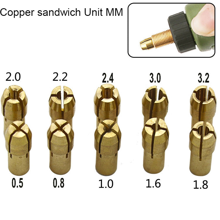 10 in 1 Three-Claw ทองแดง CLAMP NUT สำหรับอุปกรณ์ไฟฟ้า Mill,เส้นผ่าศูนย์กลางเจาะ: 0.5-3.2 มม., Bore diameter: 0.5-3.2mm
