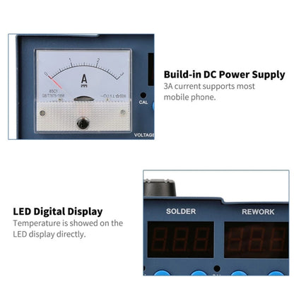 Kaisi K-863D 3 ใน 1 Hot Air Gun สถานีบัดกรี SMD Rework Station พร้อม 3A แหล่งจ่ายไฟ DC สำหรับโทรศัพท์ PCB เชื่อมเครื่องซ่อม, US Plug, K-863D, US Plug, K-863D, EU Plug