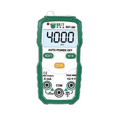 BEST BST-58F มัลติมิเตอร์แบบอัตโนมัติเต็มรูปแบบโดยไม่มี Shift การระบุอัจฉริยะมัลติมิเตอร์แบบดิจิตอลในครัวเรือนเครื่องมือไฟฟ้าขนาดเล็ก