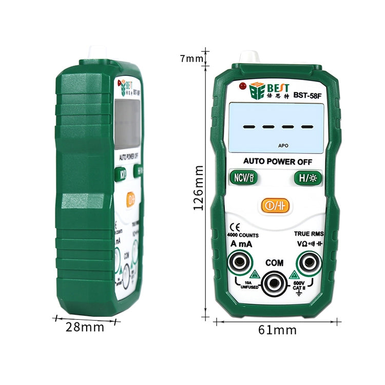 BEST BST-58F มัลติมิเตอร์แบบอัตโนมัติเต็มรูปแบบโดยไม่มี Shift การระบุอัจฉริยะมัลติมิเตอร์แบบดิจิตอลในครัวเรือนเครื่องมือไฟฟ้าขนาดเล็ก