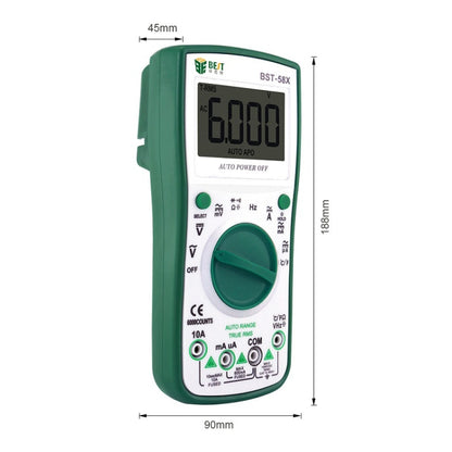 BEST BST-58X มัลติมิเตอร์แบบดิจิตอลมัลติฟังก์ชั่นช่วงอัตโนมัติสี่ตำแหน่งกึ่งจอแสดงผลแบ็คไลท์อัจฉริยะป้องกันการเผาไหม้