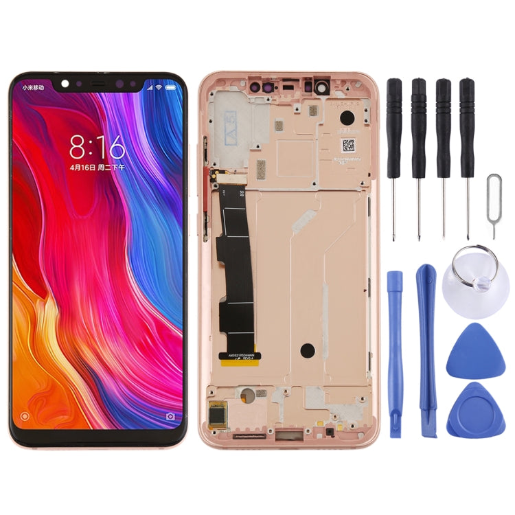 หน้าจอแอลซีดีและชุดประกอบDigitizerพร้อมกรอบและปุ่มด้านข้างสำหรับ Xiaomi Mi 8, For Xiaomi Mi 8, For Mi 8 (Rose Gold)