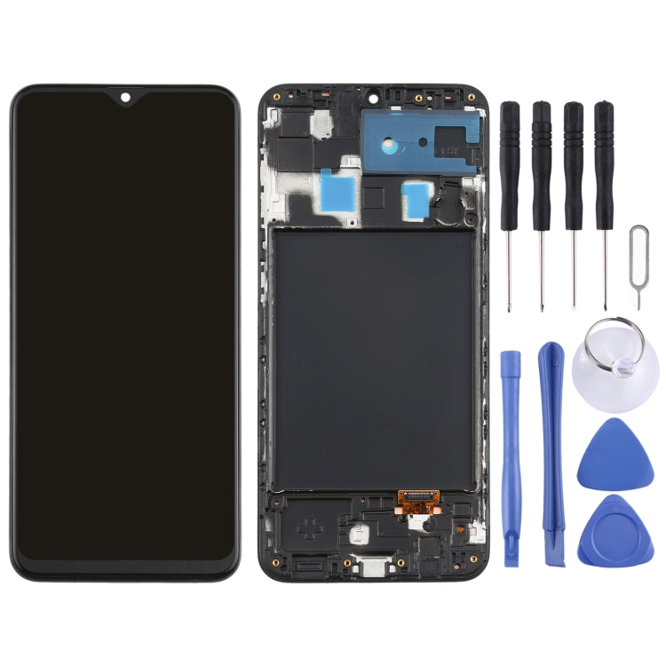 หน้าจอ LCD วัสดุ Super AMOLED ดั้งเดิมและชุดประกอบDigitizerพร้อมกรอบสำหรับGalaxy A20, For Samsung Galaxy A20 (Super AMOLED)