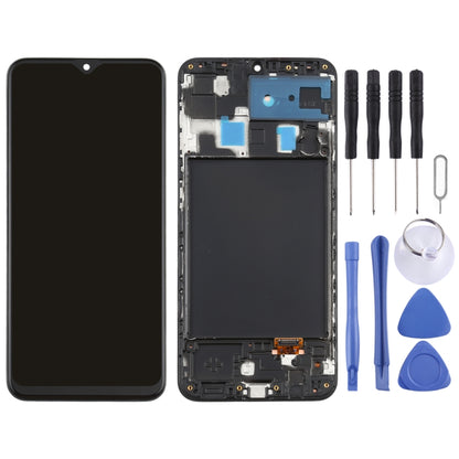 หน้าจอ LCD วัสดุ Super AMOLED ดั้งเดิมและชุดประกอบDigitizerพร้อมกรอบสำหรับGalaxy A20, For Samsung Galaxy A20 (Super AMOLED)