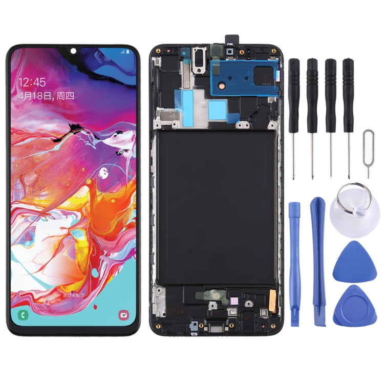 หน้าจอ LCD วัสดุ Super AMOLED ดั้งเดิมและชุดประกอบDigitizerพร้อมกรอบสำหรับGalaxy A70, For Samsung Galaxy A70 (Super AMOLED)
