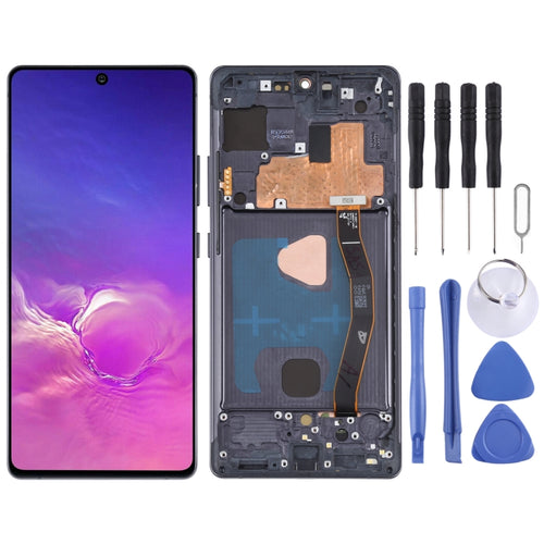 หน้าจอ LCD วัสดุ Super AMOLED ดั้งเดิมและชุดประกอบDigitizerพร้อมกรอบสำหรับGalaxy S10 Lite, For Samsung Galaxy S10 Lite(Frame )